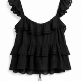 Top Ti.Amo Mistura De Linho Detalhes De Renda & Folhos