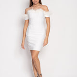 Feather Off Shoulder Bandage Dress