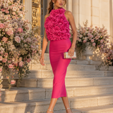 Vestido Glamour Bandage Com Rosas 3D