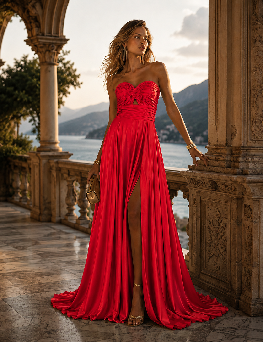 Vestido Glamour Decote Drapeado Tipo Nó