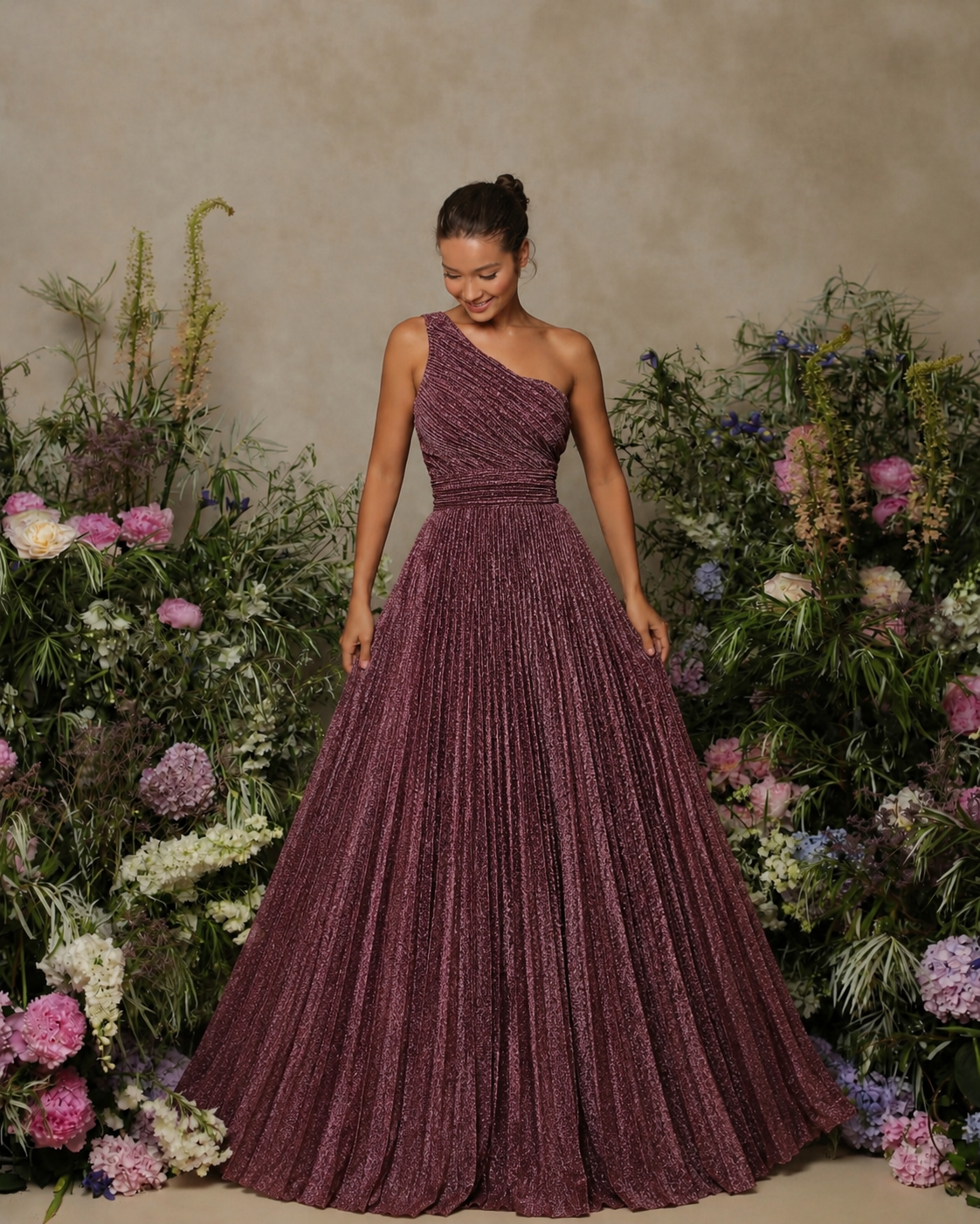 Vestido Glamour Plissado Glitter