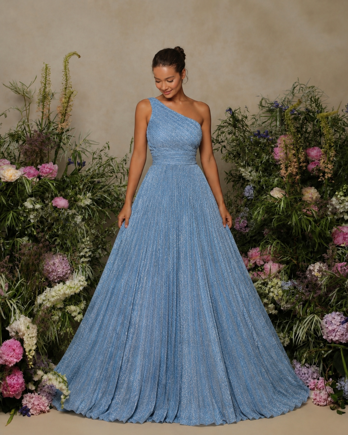 Vestido Glamour Plissado Glitter
