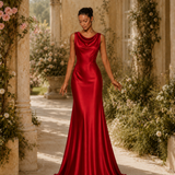 Vestido Longo Glamour Acetinado Premium Costas Abertas