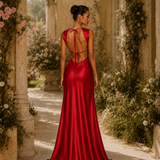 Vestido Longo Glamour Acetinado Premium Costas Abertas