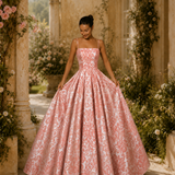 Vestido Longo Glamour Jacquard Com Padrão