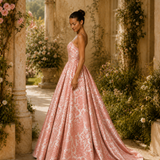 Vestido Longo Glamour Jacquard Com Padrão
