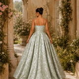 Vestido Longo Glamour Jacquard Com Padrão