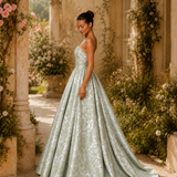 Vestido Longo Glamour Jacquard Com Padrão