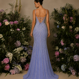 Vestido Longo Glamour Strass Bidimensional Com Abertura Lateral