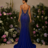 Vestido Longo Glamour Strass Bidimensional Com Abertura Lateral