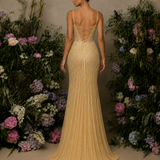 Vestido Longo Glamour Strass Bidimensional Com Abertura Lateral