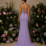 Vestido Longo Glamour Strass Bidimensional Com Abertura Lateral