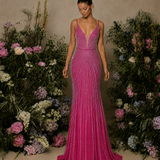 Vestido Longo Glamour Strass Bidimensional Com Abertura Lateral