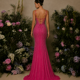Vestido Longo Glamour Strass Bidimensional Com Abertura Lateral