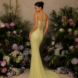 Vestido Longo Off Shoulder Lantejoulas Decote Drapeado