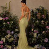 Vestido Longo Off Shoulder Lantejoulas Decote Drapeado