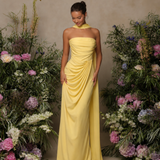 Vestido Ti.Amo Longo Decote Drapeado & Drapeados Volumosos