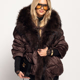 Blusão Ti.Amo Curto Glamour De Penas De Ganso Pêlo Raposa