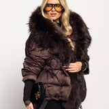 Blusão Ti.Amo Curto Glamour De Penas De Ganso Pêlo Raposa