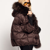 Blusão Ti.Amo Curto Glamour De Penas De Ganso Pêlo Raposa
