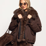 Blusão Ti.Amo De Penas De Ganso Gola Pêlo Natural Raposa