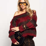 Camisolão Ti.Amo De Malha Mistura De Lã Off Shoulder Com Riscas