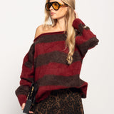 Camisolão Ti.Amo De Malha Mistura De Lã Off Shoulder Com Riscas