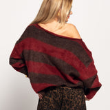 Camisolão Ti.Amo De Malha Mistura De Lã Off Shoulder Com Riscas