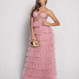 Robe longue glamour avec bandes en tulle