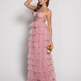 Robe longue glamour avec bandes en tulle