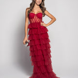 Glamour Long Dress with Tulle Bands