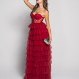 Robe longue glamour avec bandes en tulle