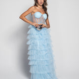 Robe longue glamour avec bandes en tulle