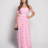 Robe longue glamour avec ourlets en tulle