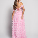 Robe longue glamour avec ourlets en tulle