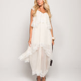 Vestido Ti.Amo Longo Com Detalhe De Folhos Com Guipura