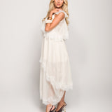 Vestido Ti.Amo Longo Com Detalhe De Folhos Com Guipura