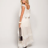Vestido Ti.Amo Longo Com Detalhe De Folhos Com Guipura
