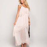Vestido Ti.Amo Longo Com Detalhe De Folhos Com Guipura