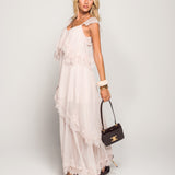Vestido Ti.Amo Longo Com Detalhe De Folhos Com Guipura