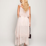 Vestido Ti.Amo Longo Com Detalhe De Folhos Com Guipura