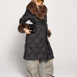 Blusão Ti.Amo De Penas De Ganso Formato Losângulos Pêlo Raposa