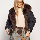 Blusão Ti.Amo De Penas De Ganso Gola Pêlo Natural Raposa