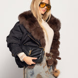 Blusão Ti.Amo De Penas De Ganso Gola Pêlo Natural Raposa