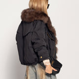 Blusão Ti.Amo De Penas De Ganso Gola Pêlo Natural Raposa