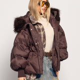 Blusão Ti.Amo De Penas De Ganso Gola Pêlo Sintético