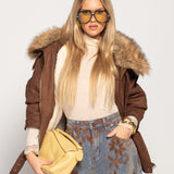 Biker Ti.Amo Efeito Pele Forrado A Pêlo Com Pêlo Na Gola